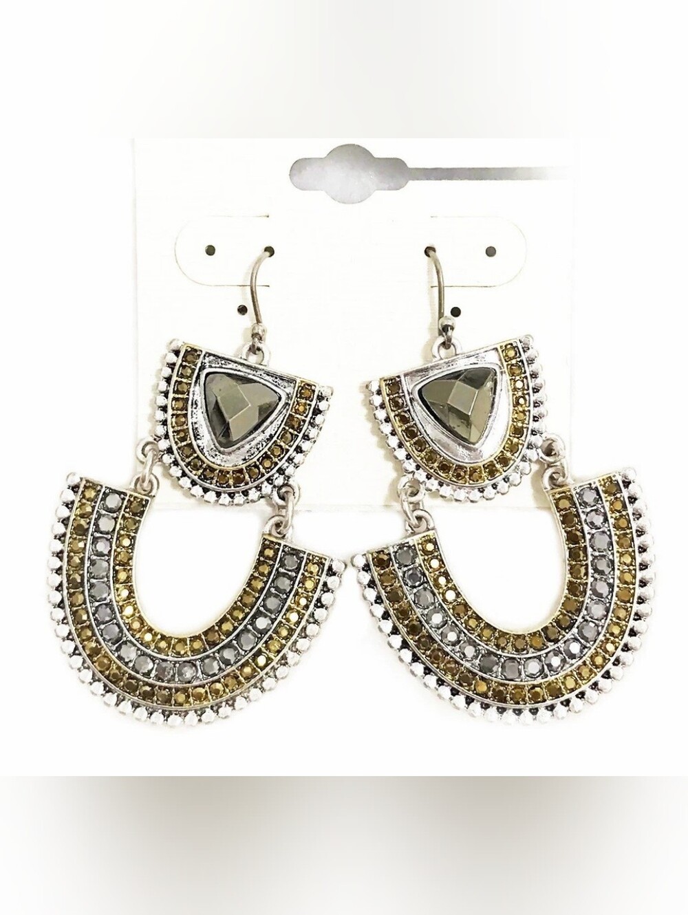 Silver-Tone Green Gem Dangle Earrings
